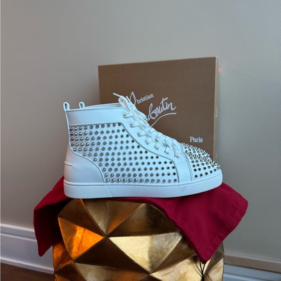 NWT Christian Louboutin Louis Allover Spikes Leather Sneakers in White, Size 10 - Picture 11 of 17